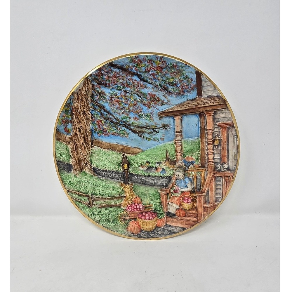 Vtg byron molds plate apples picking pottery wall hanging hand painted farmhouse